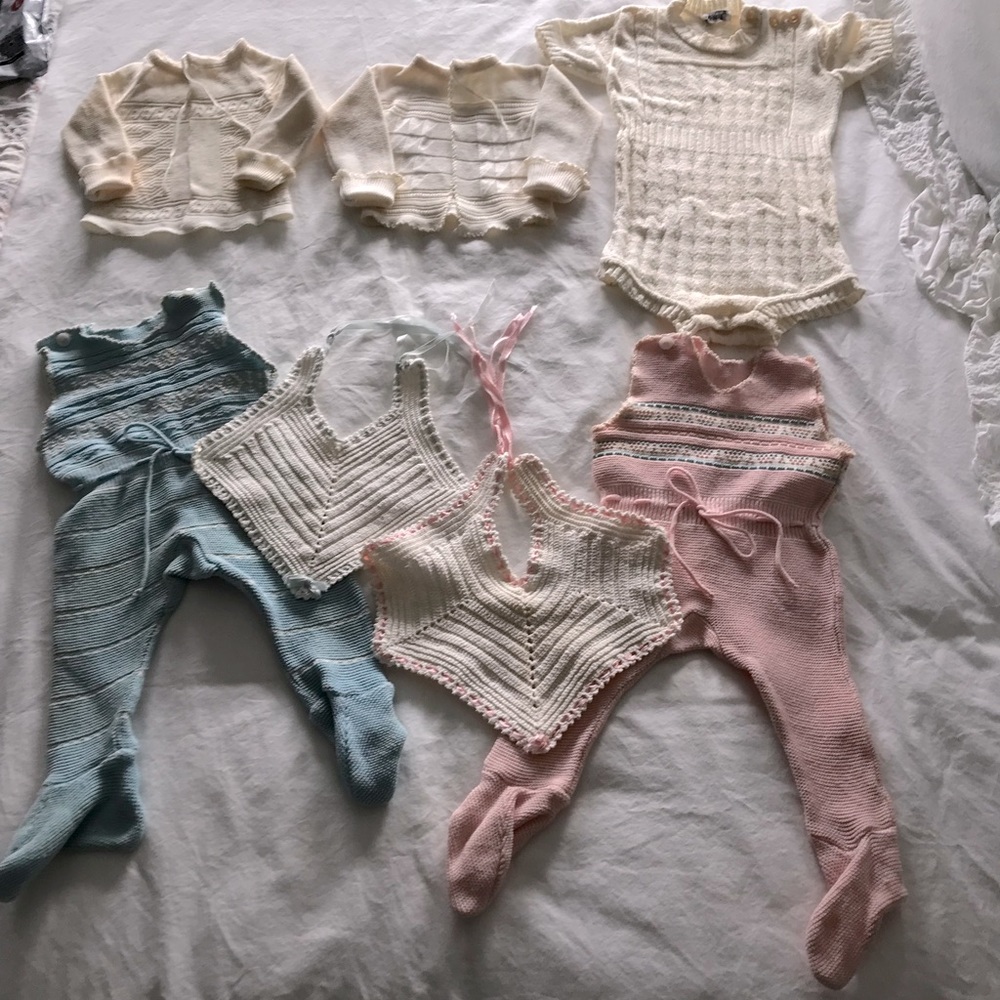 Vintage lot of knit baby items.